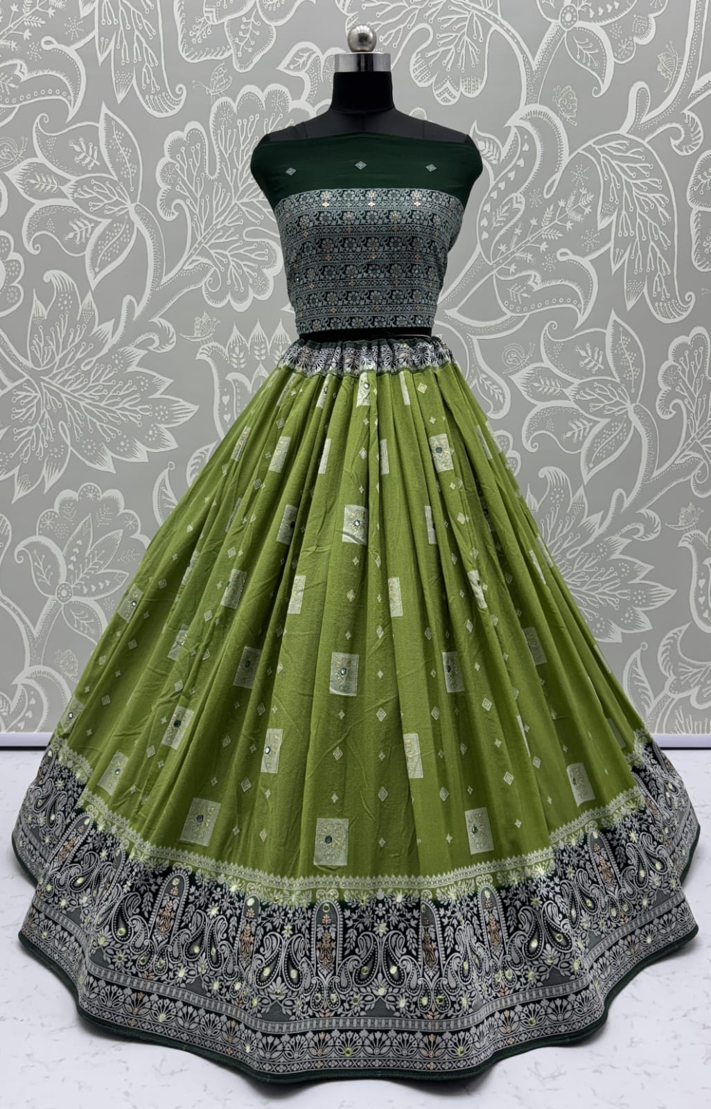 Eye-Catchy Color Green range Sober Work Georgette Fabric wedding wear lehenga choli 