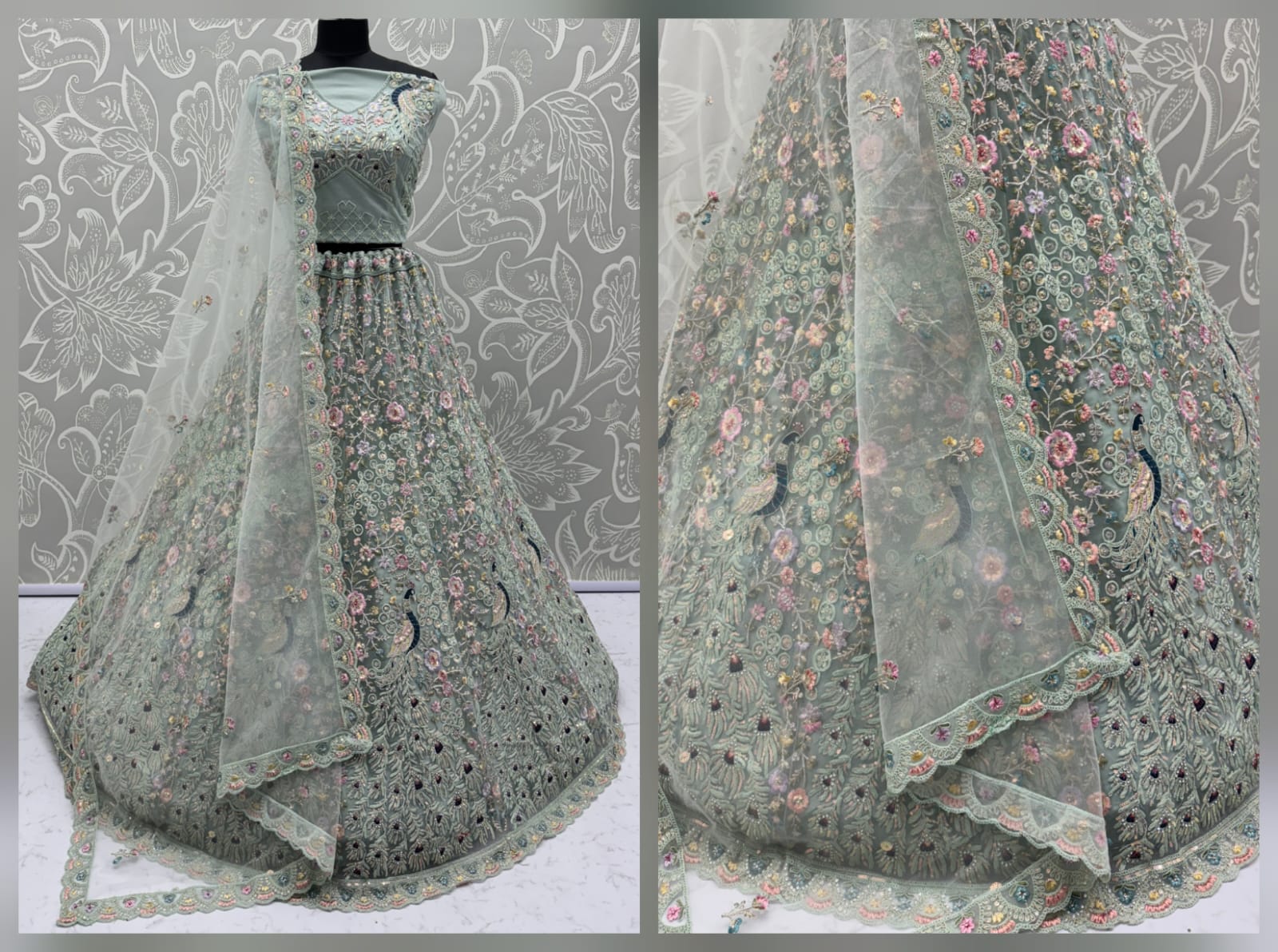 Stunning Peacock Blue Embroidered Crafted Partywear Lehenga Choli with dupatta and blouse 