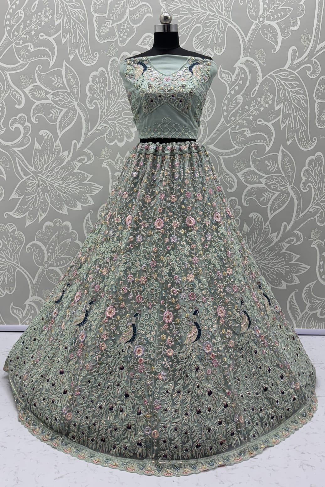 Stunning Peacock Blue Embroidered Crafted Partywear Lehenga Choli with dupatta and blouse 