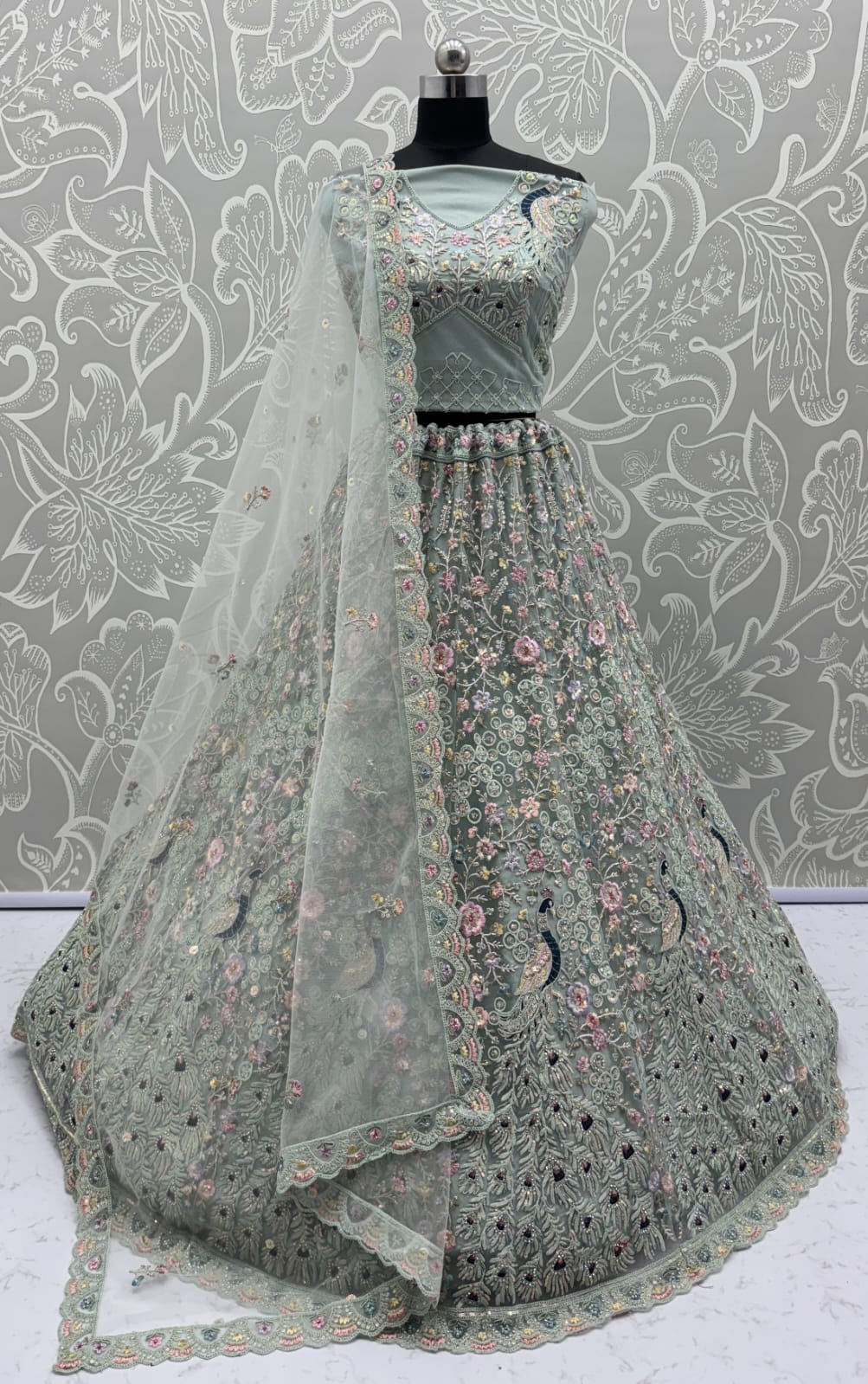 Stunning Peacock Blue Embroidered Crafted Partywear Lehenga Choli with dupatta and blouse 