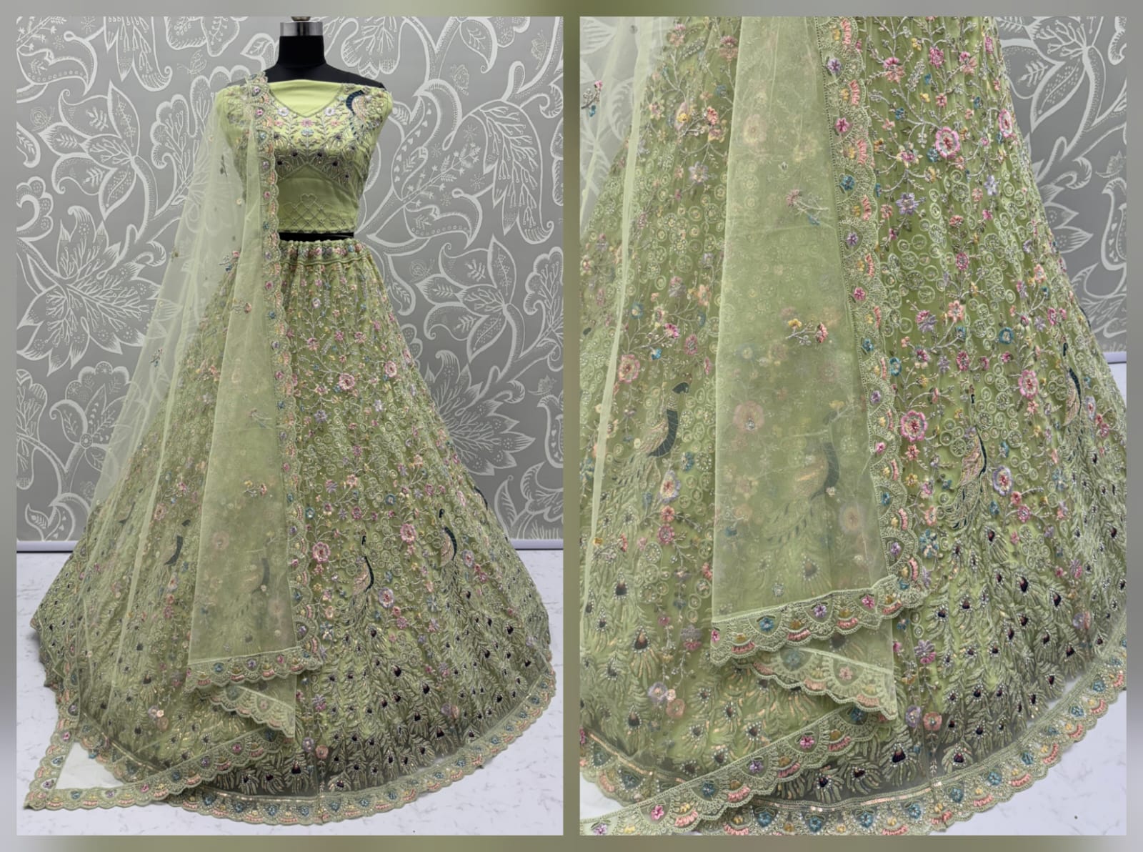 Stunning Peacock Green Embroidered Crafted Partywear Lehenga Choli with dupatta and blouse 