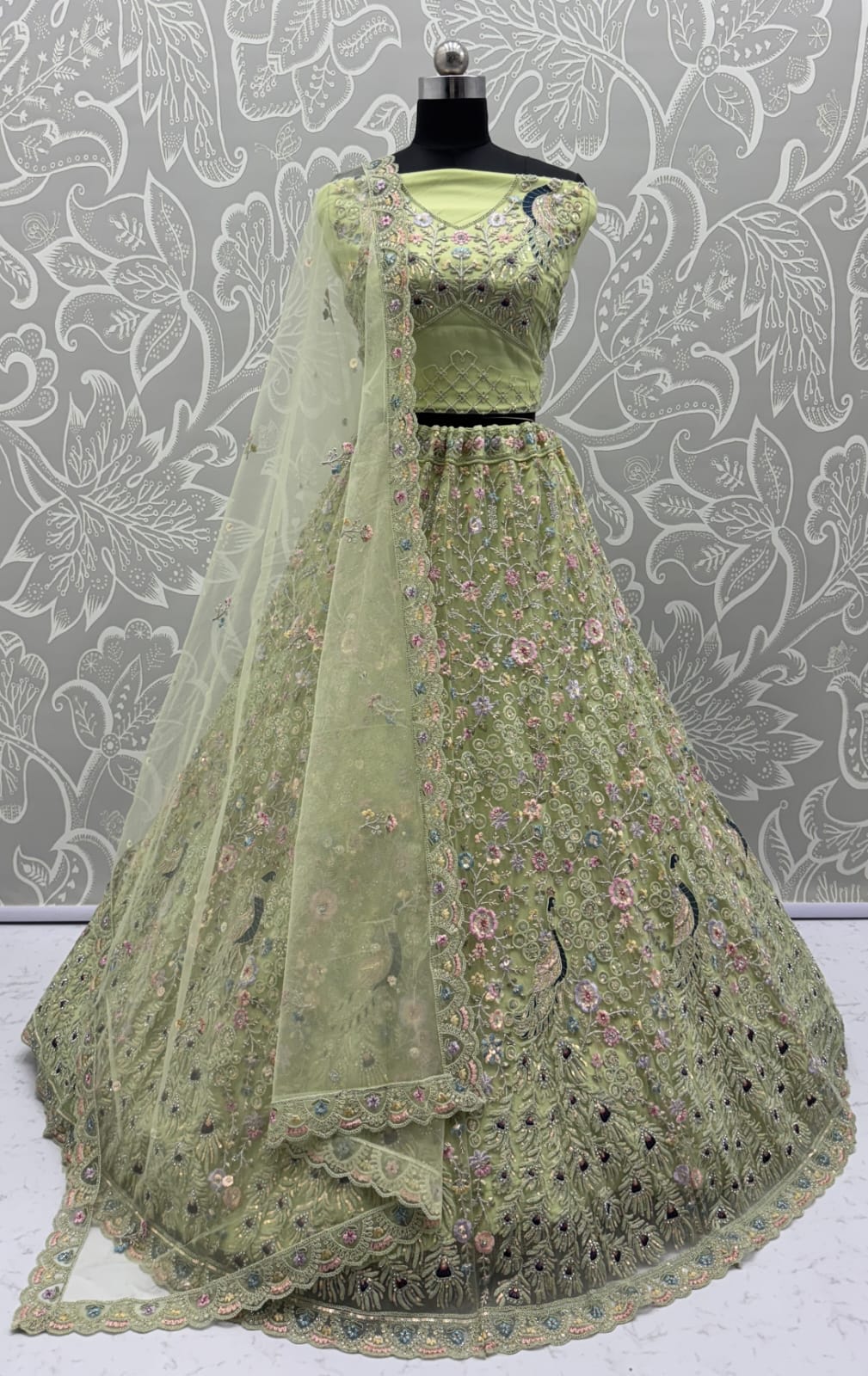 Stunning Peacock Green Embroidered Crafted Partywear Lehenga Choli with dupatta and blouse 