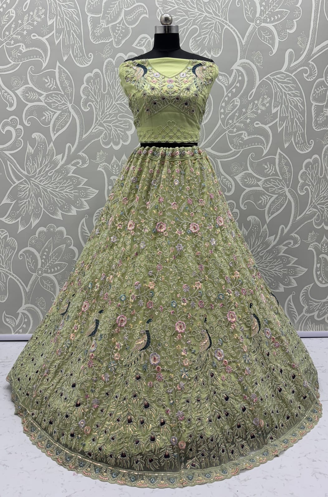 Stunning Peacock Green Embroidered Crafted Partywear Lehenga Choli with dupatta and blouse 