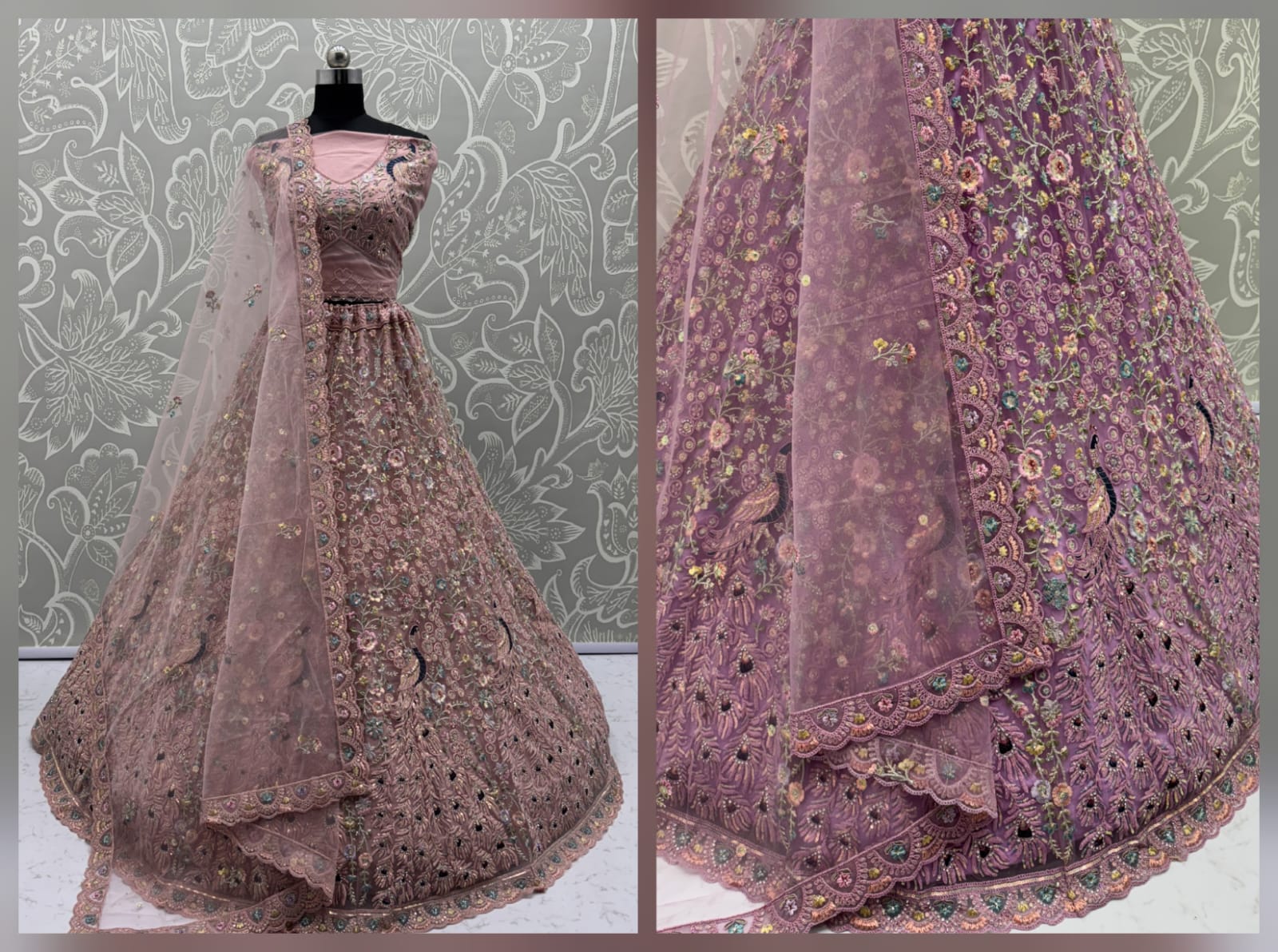Stunning Peacock Pink Embroidered Crafted Partywear Lehenga Choli with dupatta and blouse 