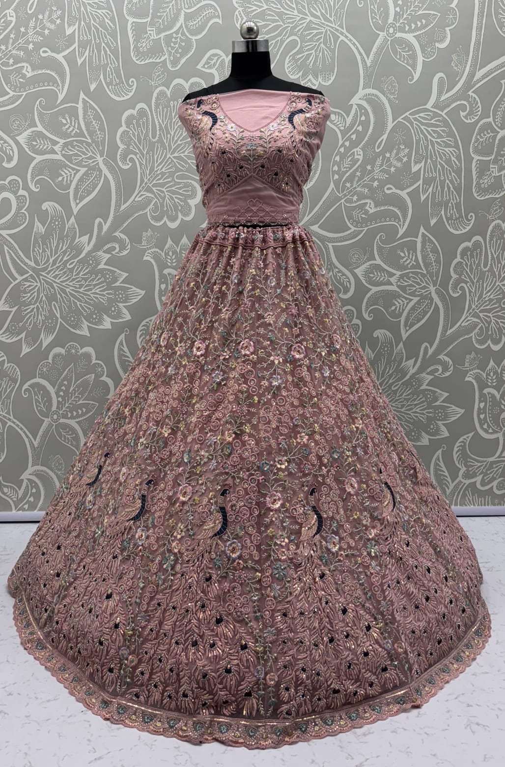 Stunning Peacock Pink Embroidered Crafted Partywear Lehenga Choli with dupatta and blouse 