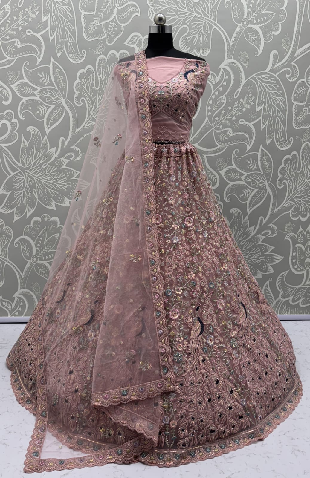 Stunning Peacock Pink Embroidered Crafted Partywear Lehenga Choli with dupatta and blouse 