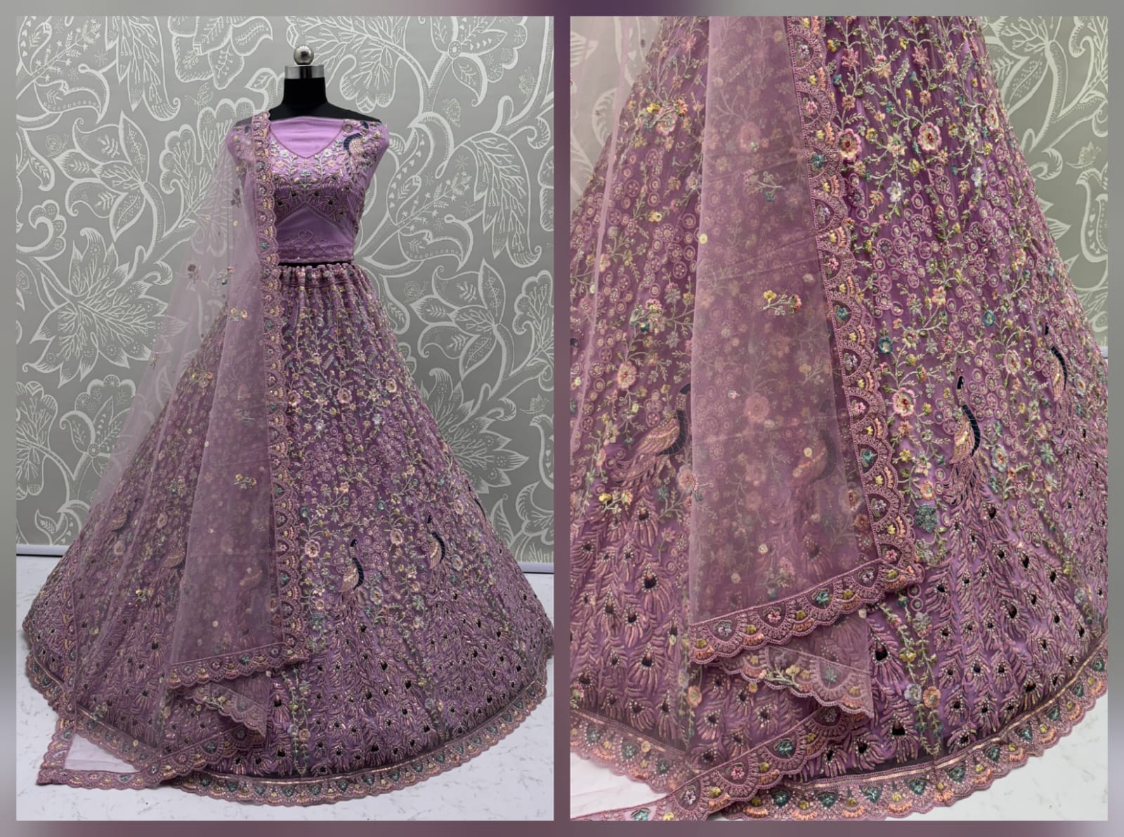 Stunning Peacock Purple Embroidered Crafted Partywear Lehenga Choli with dupatta and blouse 