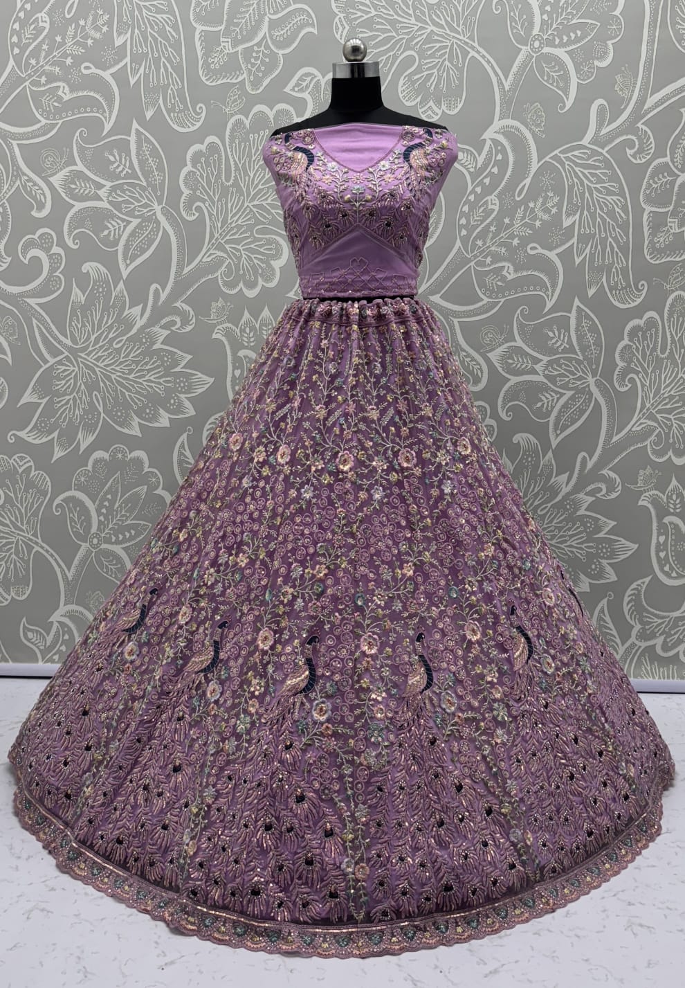 Stunning Peacock Purple Embroidered Crafted Partywear Lehenga Choli with dupatta and blouse 