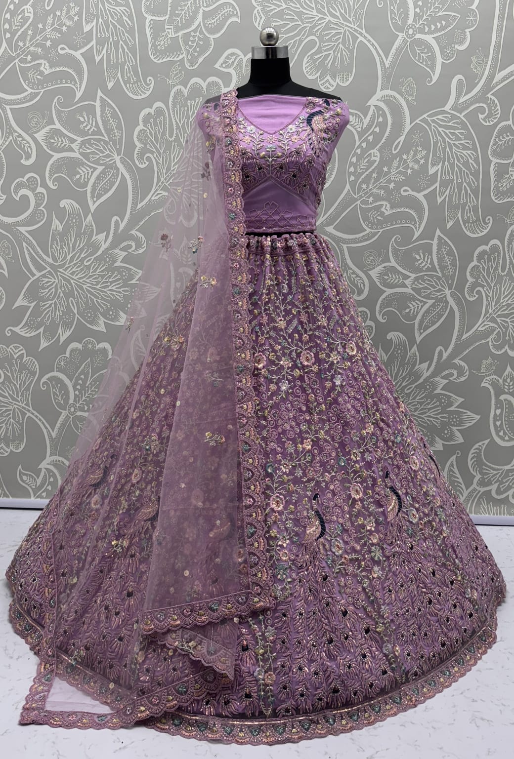 Stunning Peacock Purple Embroidered Crafted Partywear Lehenga Choli with dupatta and blouse 