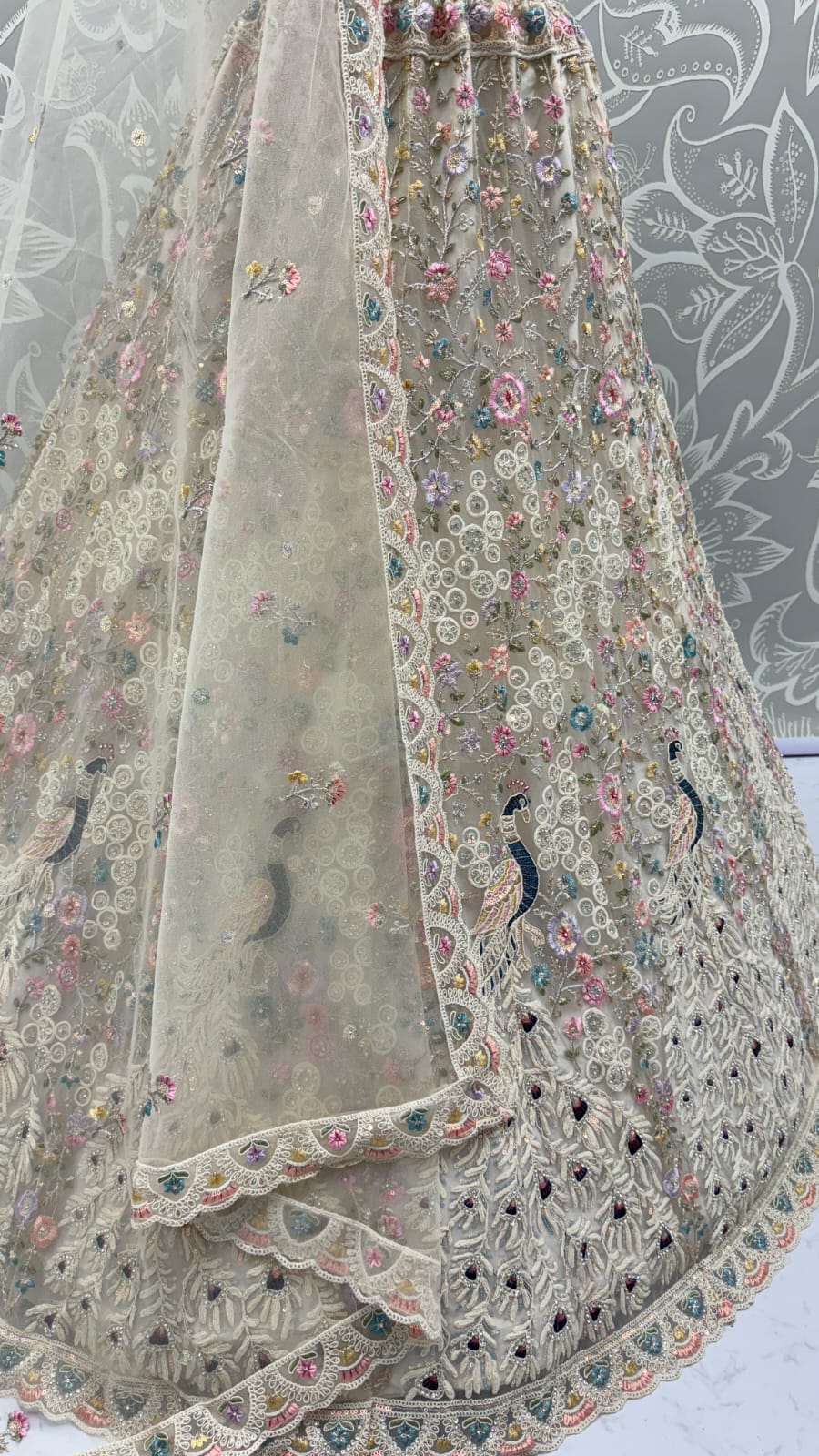 Stunning Peacock white Embroidered Crafted Partywear Lehenga Choli with dupatta and blouse 