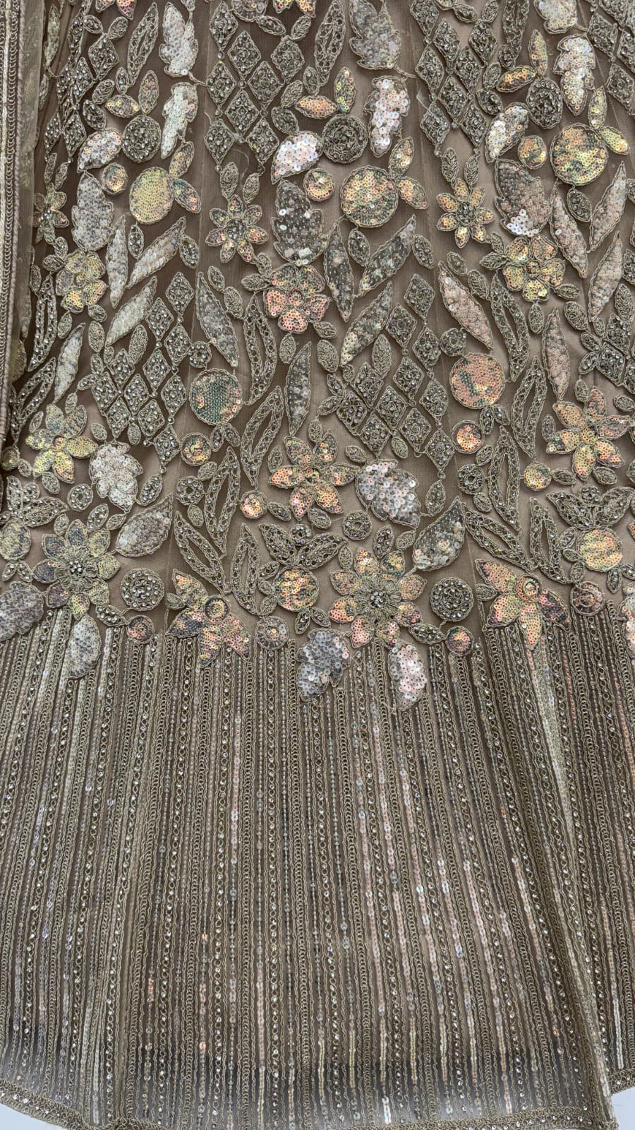 Eye-Catchy Golden Lehengacholi studded with zircon diamond and Full of Sequins work 