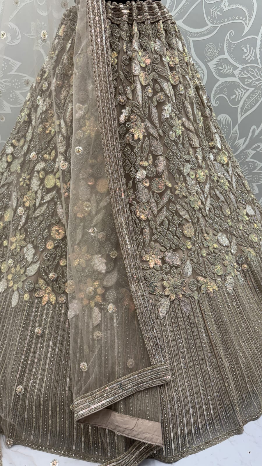 Eye-Catchy Golden Lehengacholi studded with zircon diamond and Full of Sequins work 