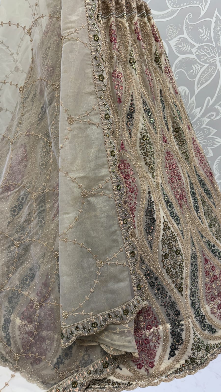 Abstinent Golden Art of Work with Detailed Thread work Designer LehengaCholi perfect for reception wear