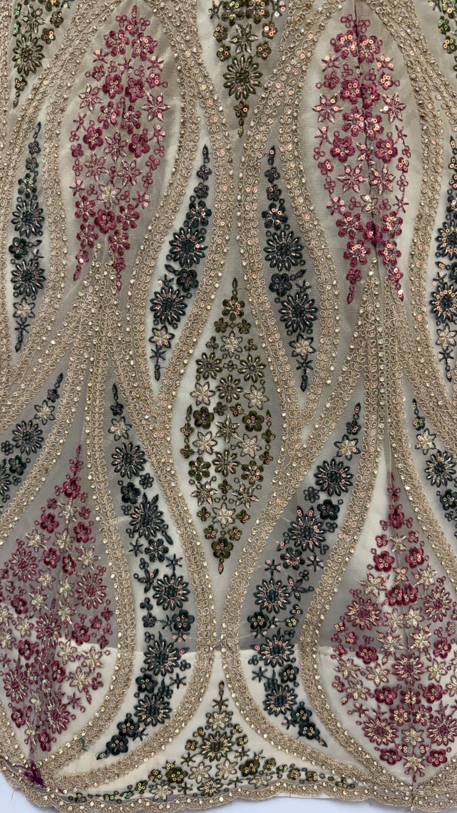 Abstinent Golden Art of Work with Detailed Thread work Designer LehengaCholi perfect for reception wear