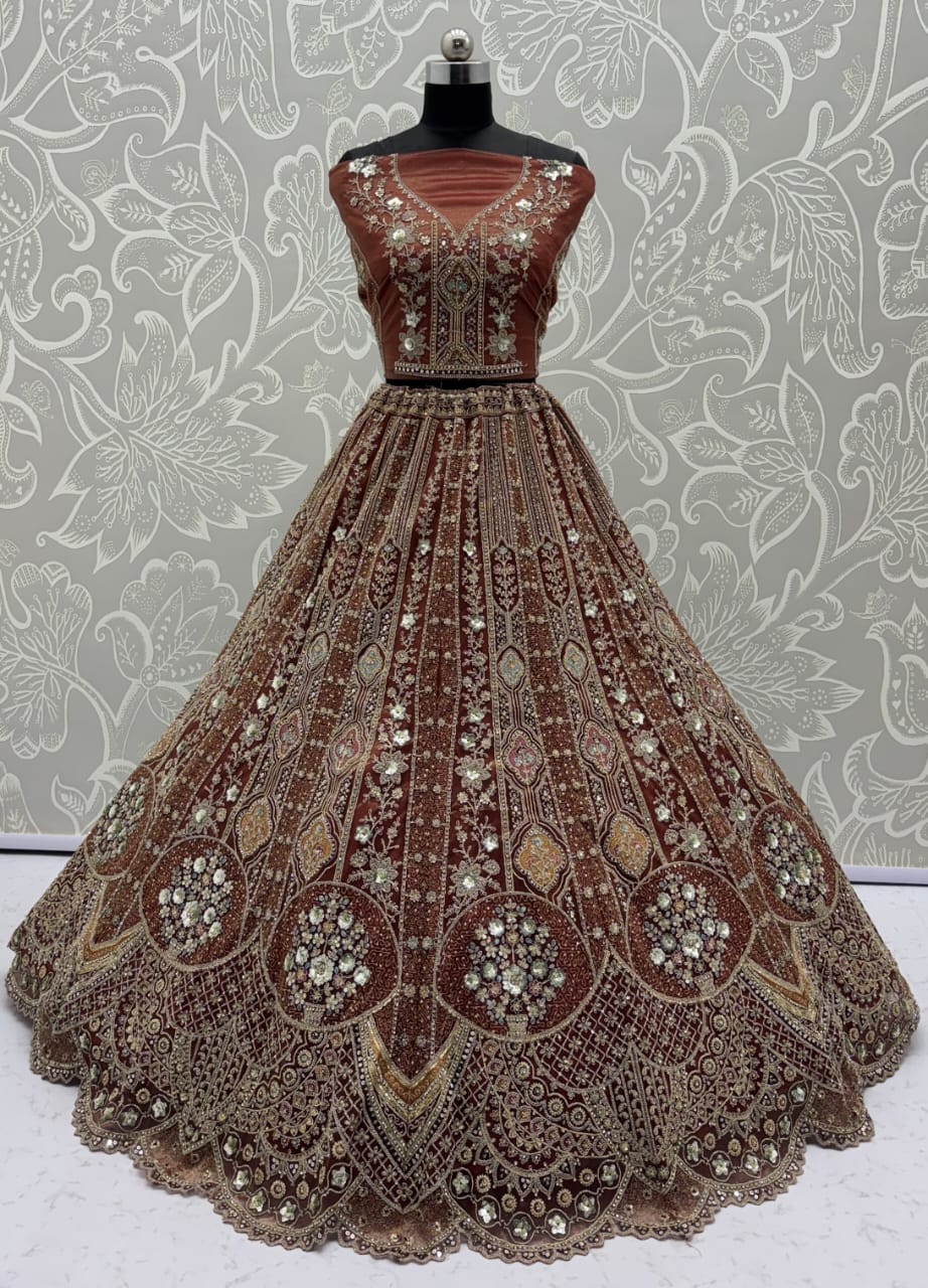 Metalic Orange Embroidery on Vibrant Color Designer Partywear Lehengacholi 