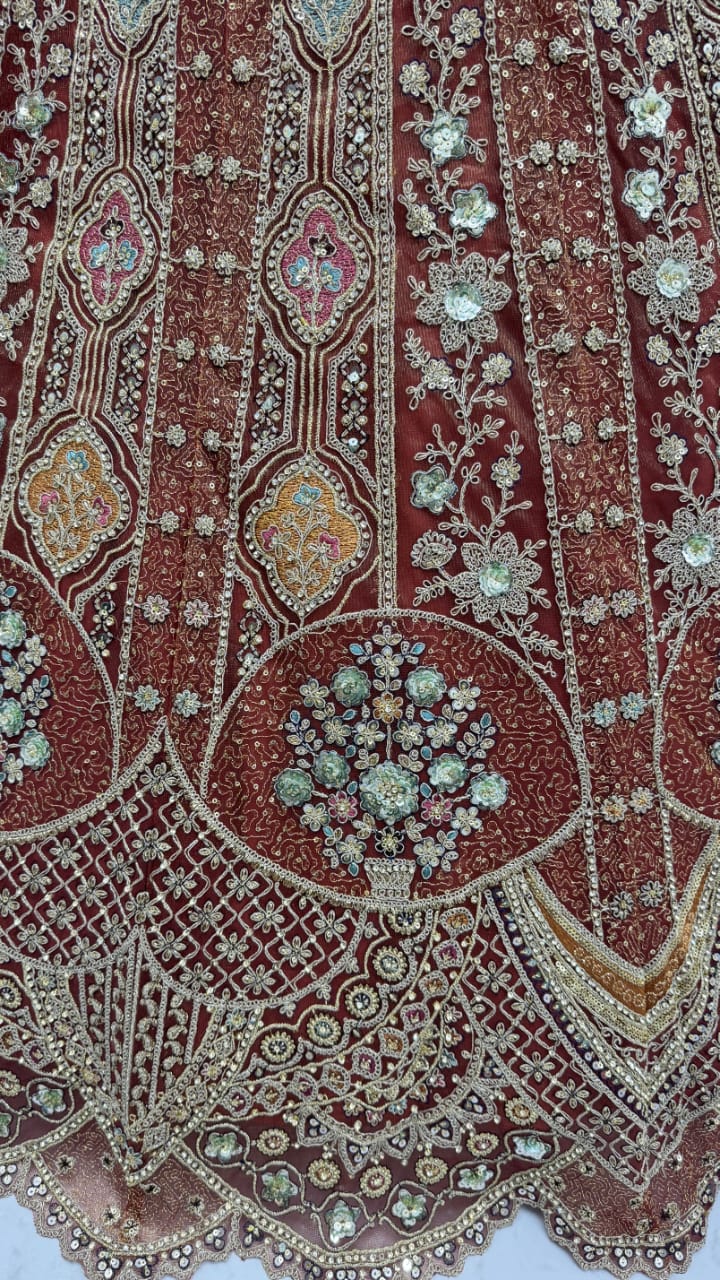 Metalic Orange Embroidery on Vibrant Color Designer Partywear Lehengacholi 