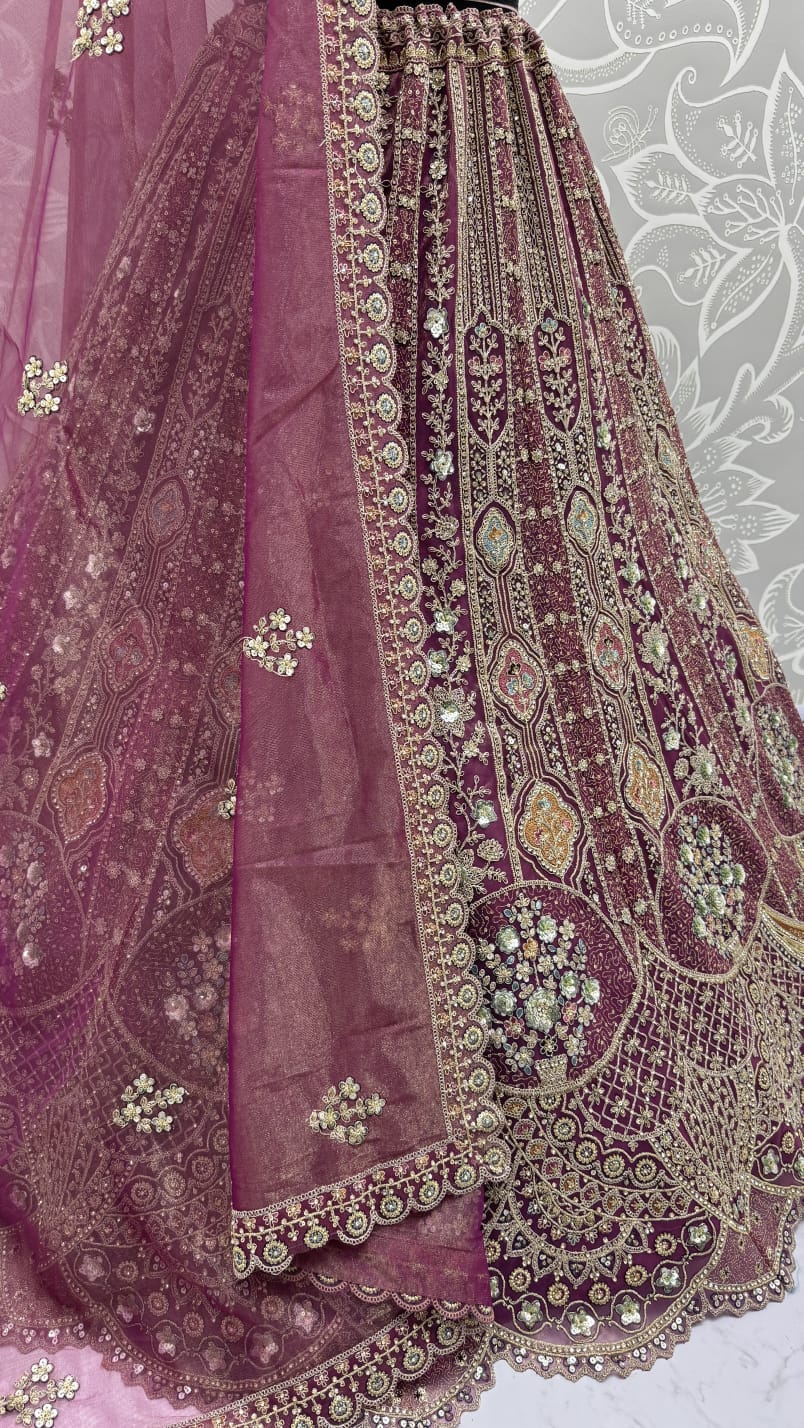 Metalic Pink Embroidery on Vibrant Color Designer Partywear Lehengacholi 