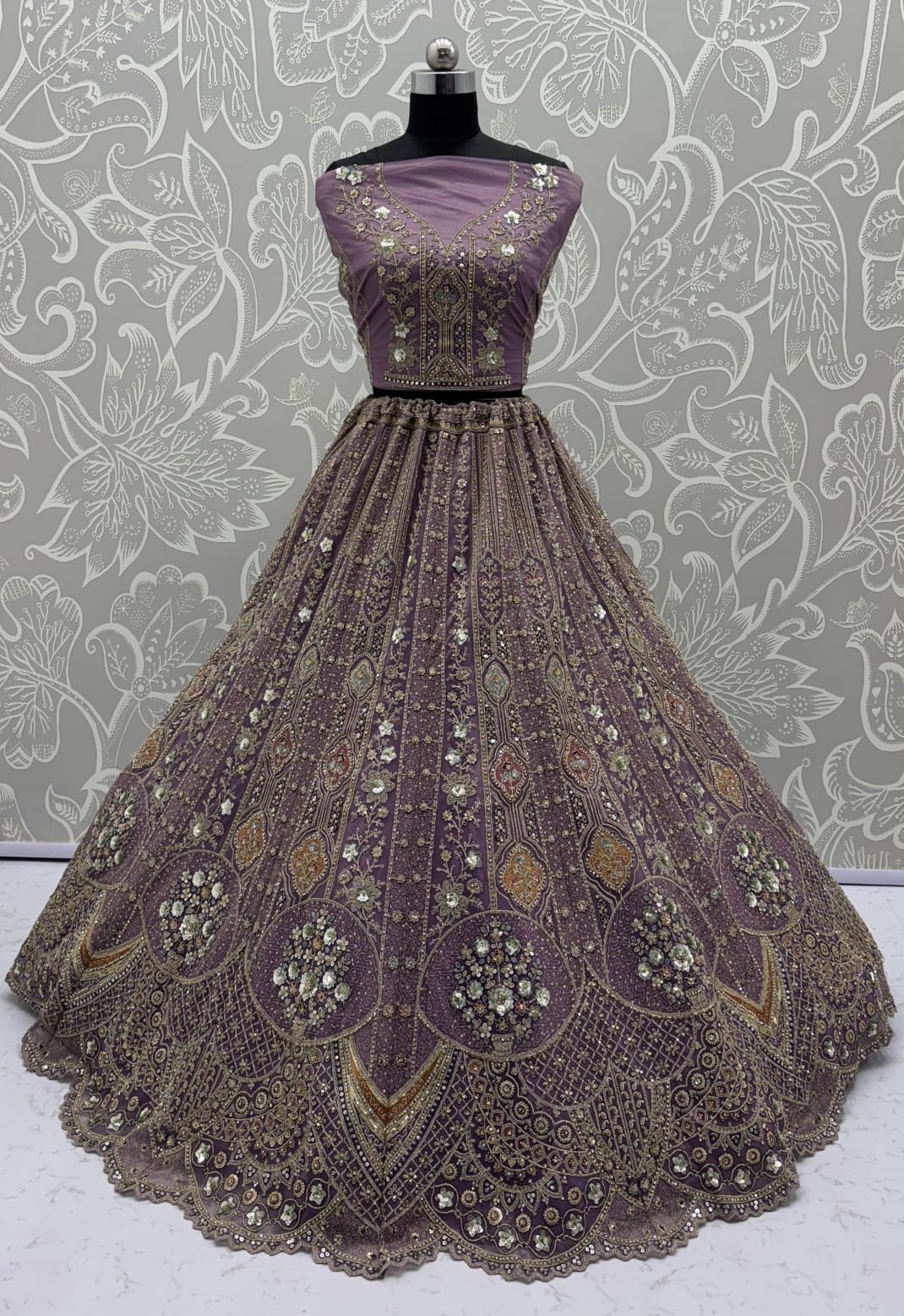 Metalic Purple Embroidery on Vibrant Color Designer Partywear Lehengacholi 
