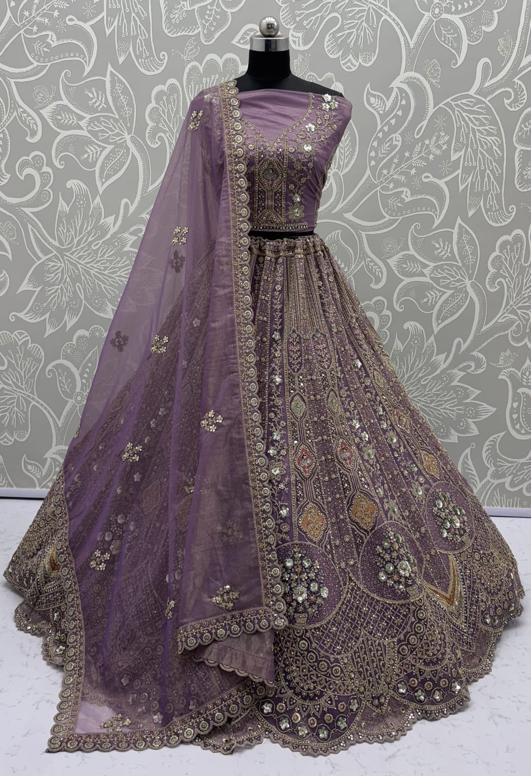 Metalic Purple Embroidery on Vibrant Color Designer Partywear Lehengacholi 
