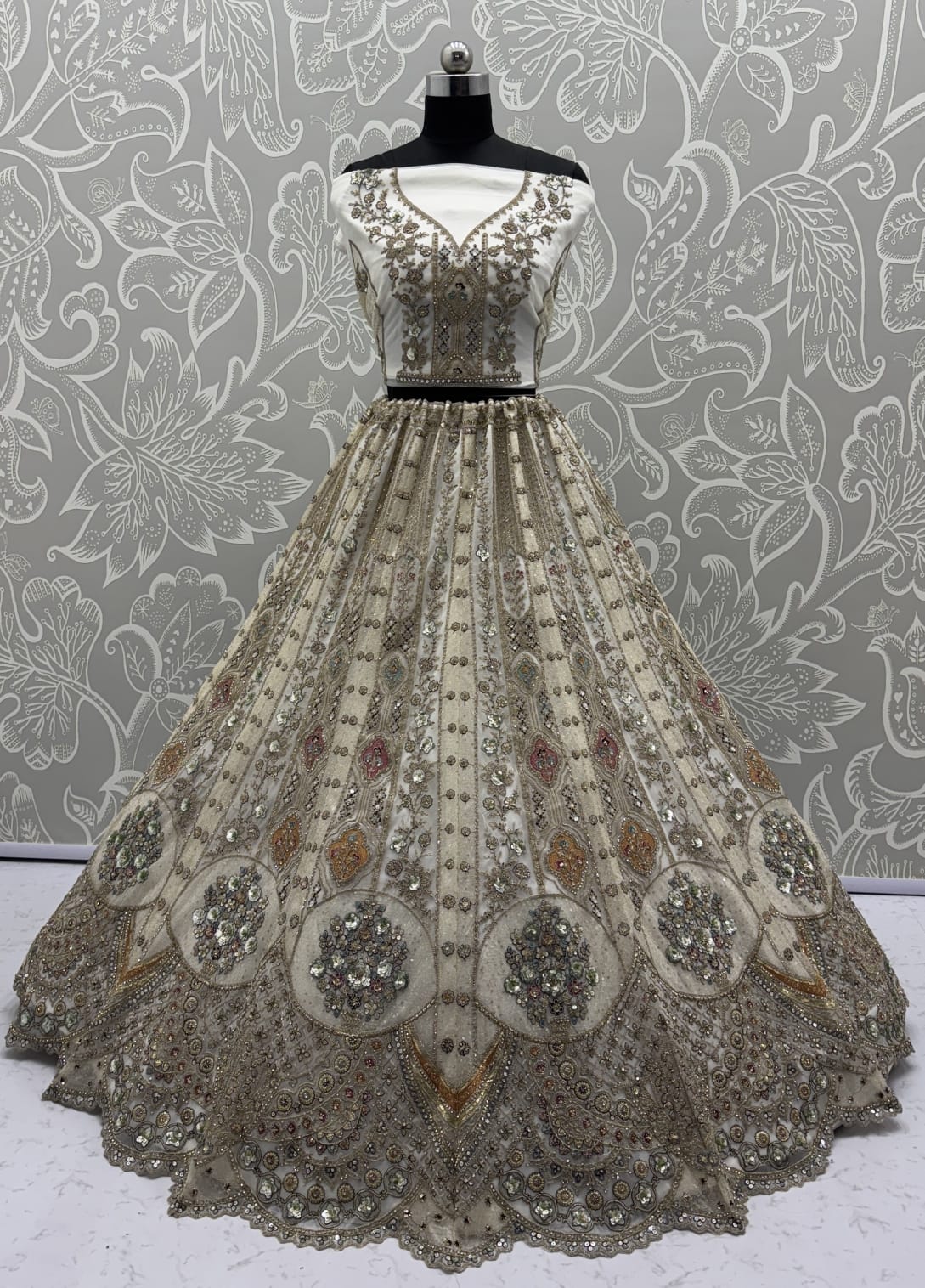 Metalic White Embroidery on Vibrant Color Designer Partywear Lehengacholi 