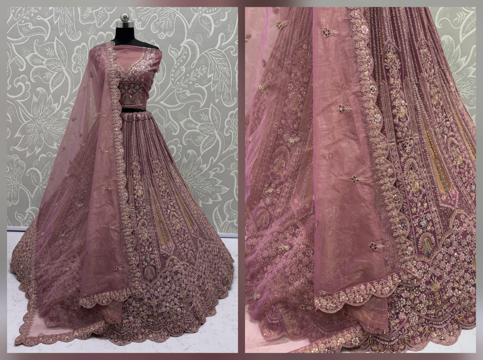 Partywear Pink Bridal Net Lehengacholi 