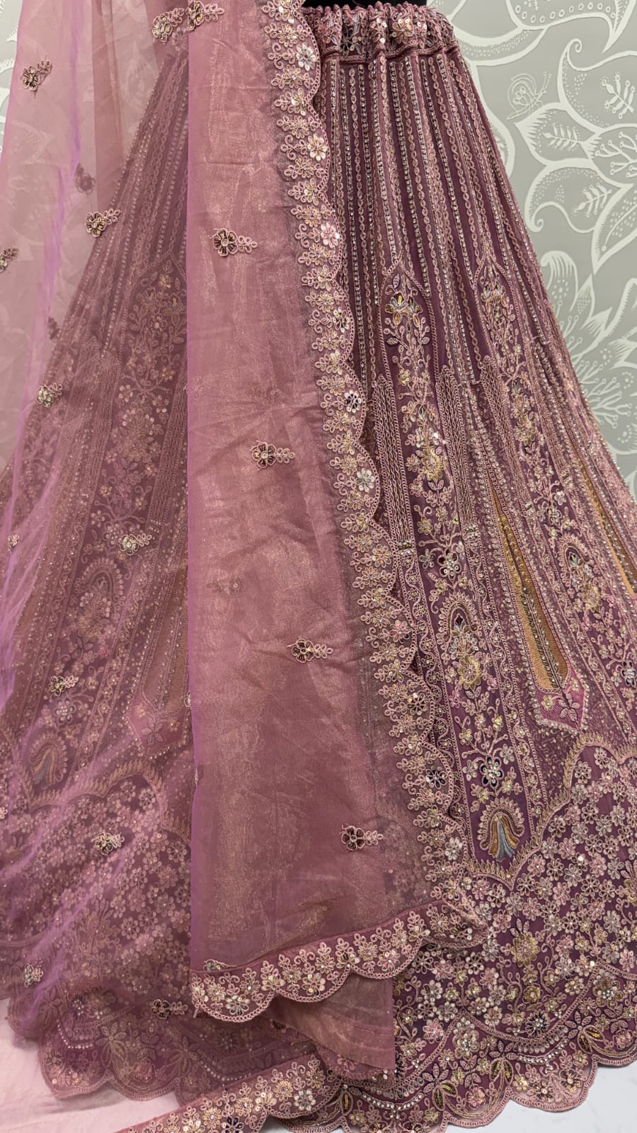 Partywear Pink Bridal Net Lehengacholi 