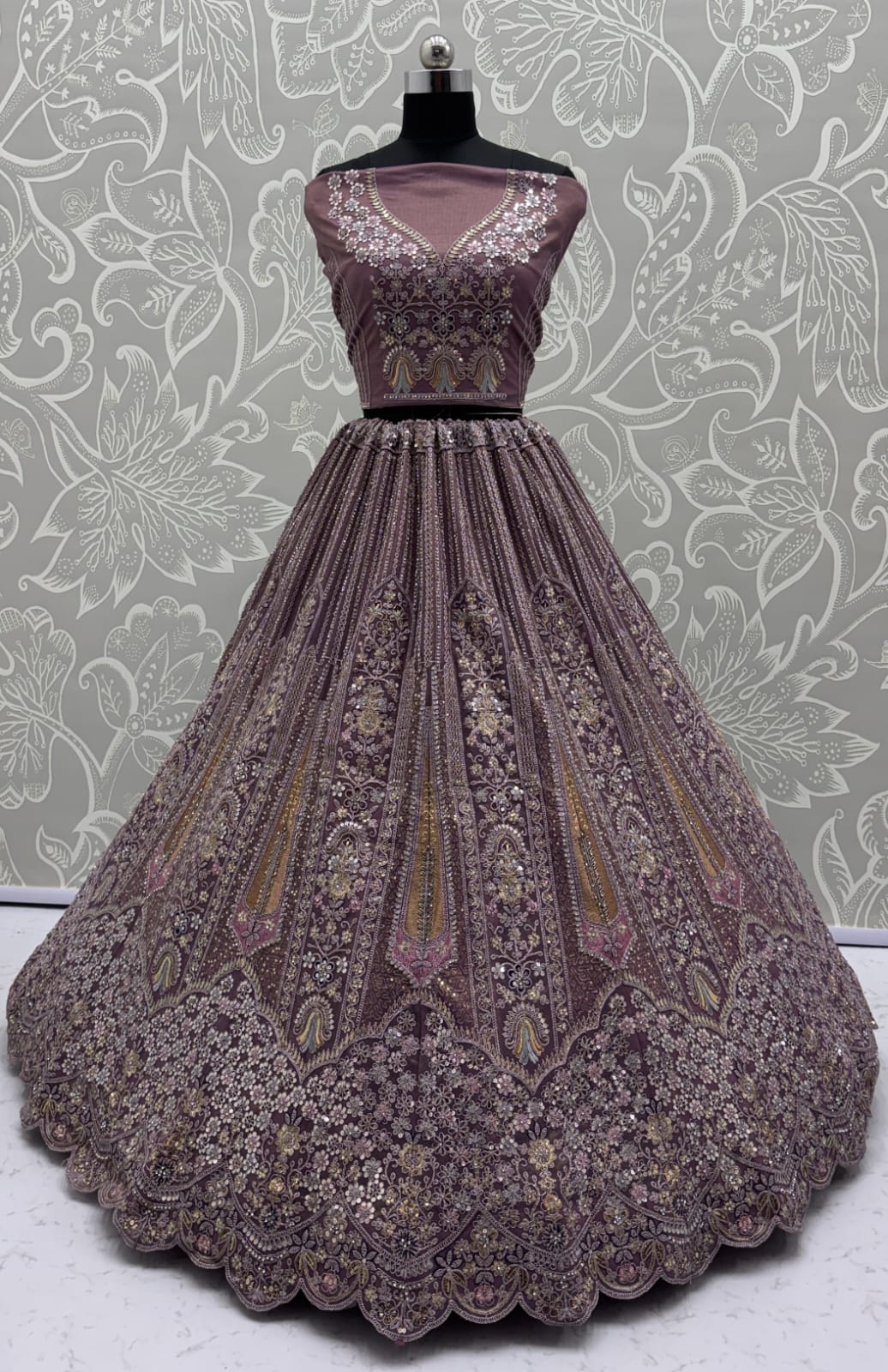 Partywear Purple Bridal Net Lehengacholi 