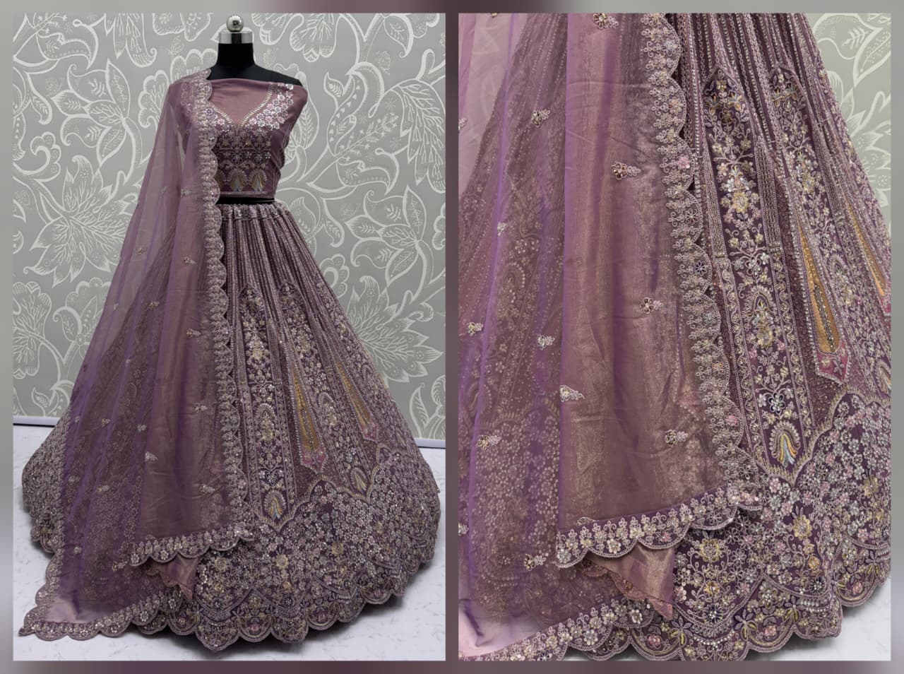 Partywear Purple Bridal Net Lehengacholi 