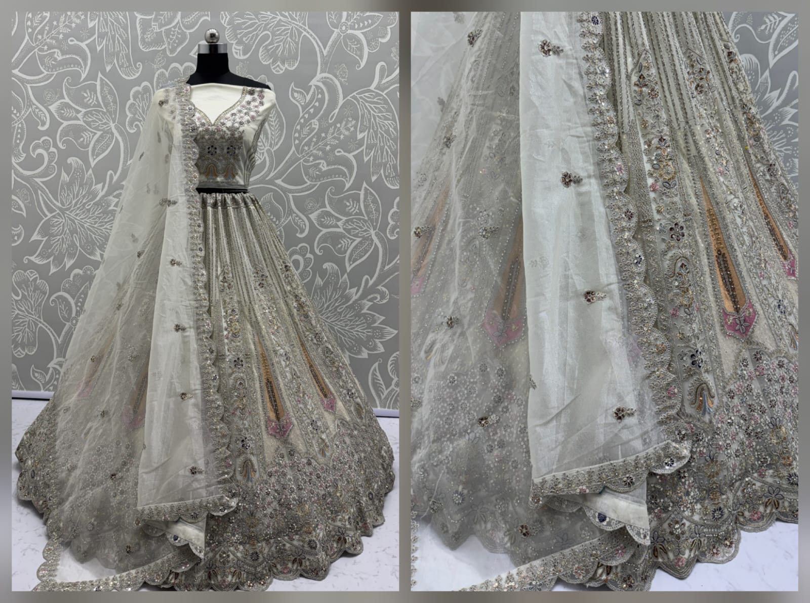 Partywear White Bridal Net Lehengacholi 