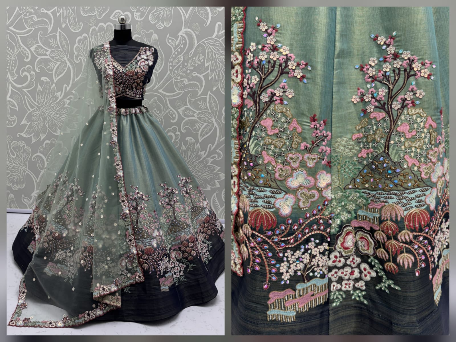 Eye-Catchy Blue Color Range Rainbow Shaded Sequins Work Partywear Lehengacholi 