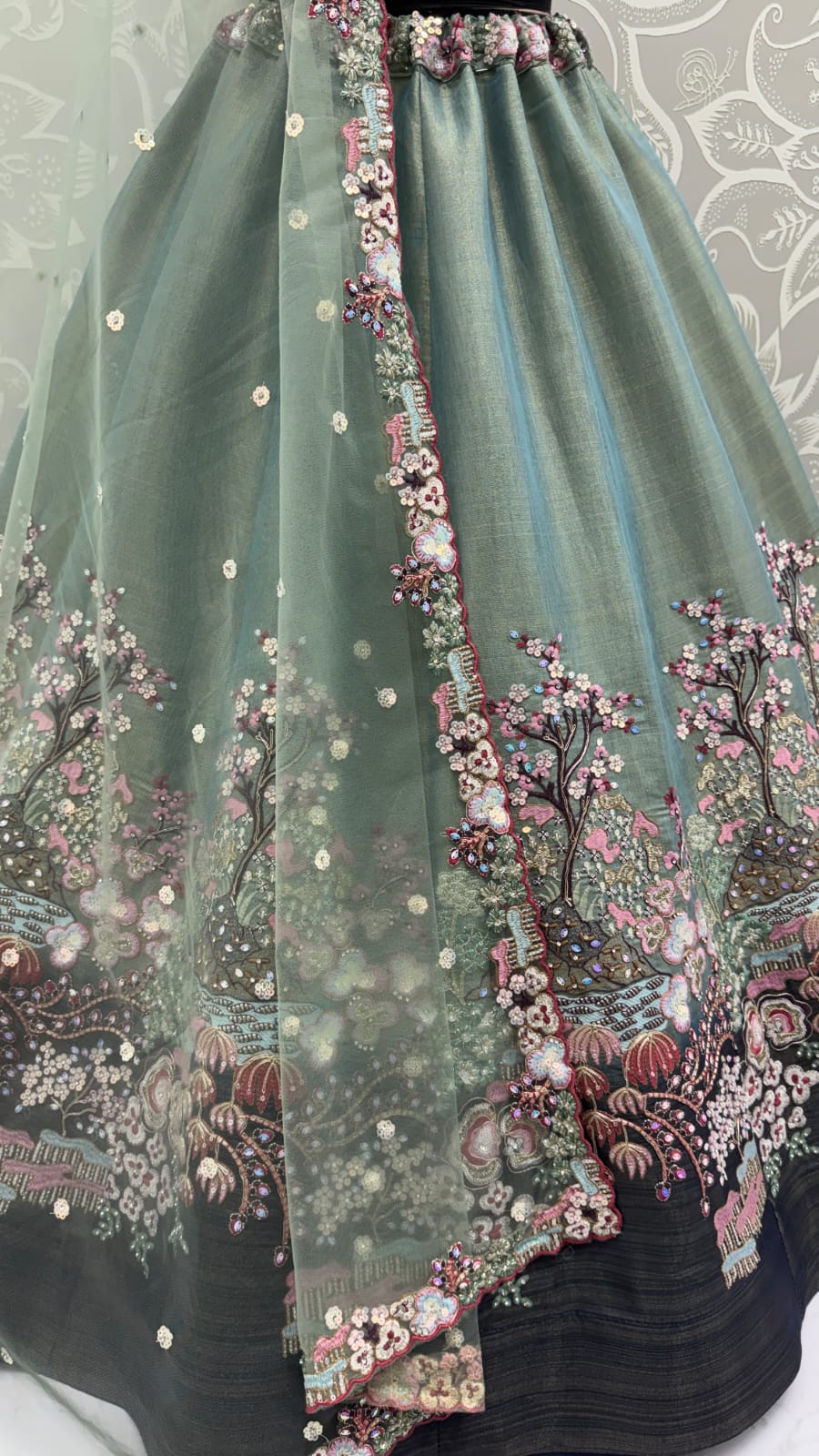 Eye-Catchy Blue Color Range Rainbow Shaded Sequins Work Partywear Lehengacholi 