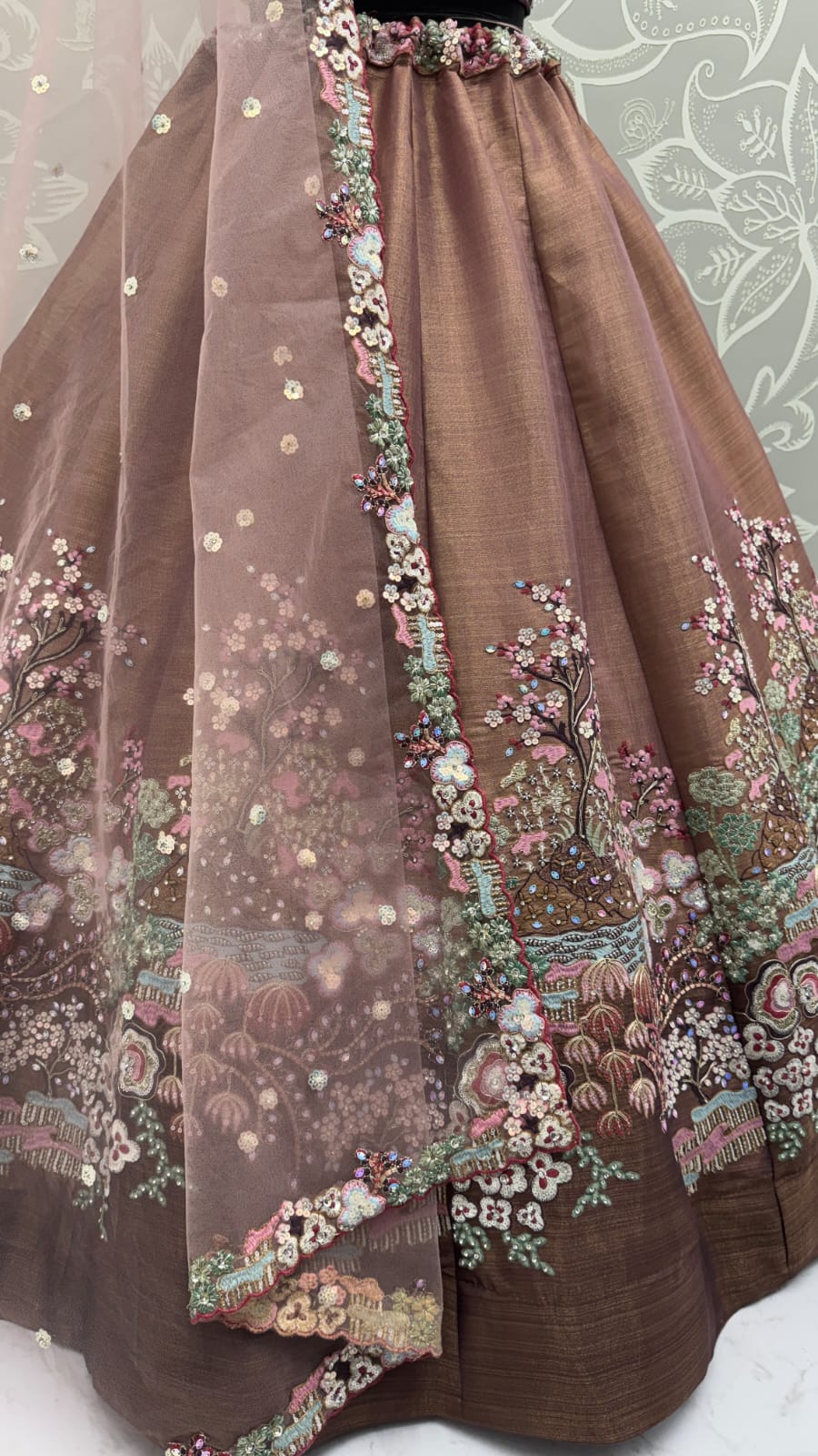 Eye-Catchy Brown Color Range Rainbow Shaded Sequins Work Partywear Lehengacholi 