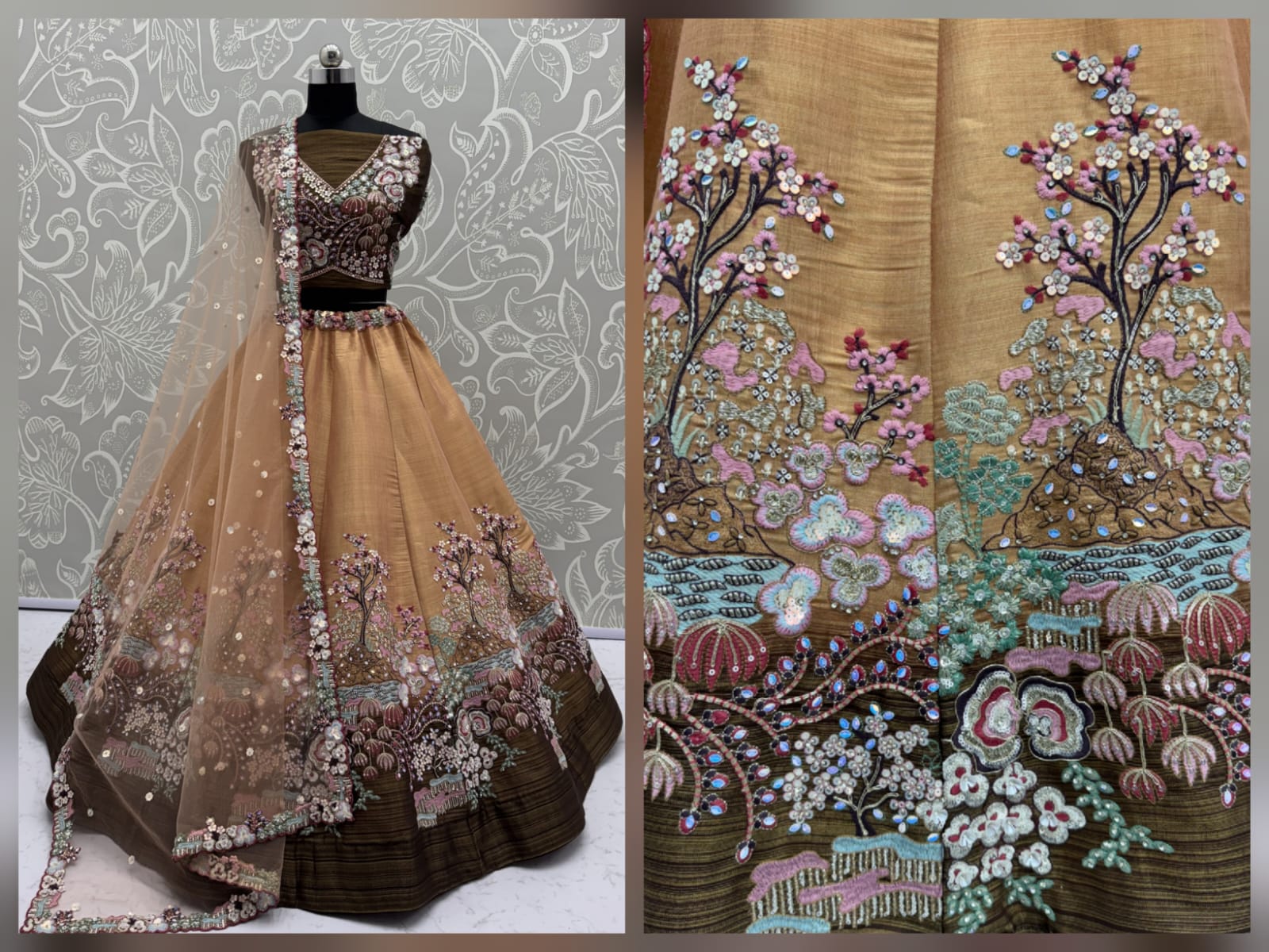 Eye-Catchy Yellow Color Range Rainbow Shaded Sequins Work Partywear Lehengacholi 