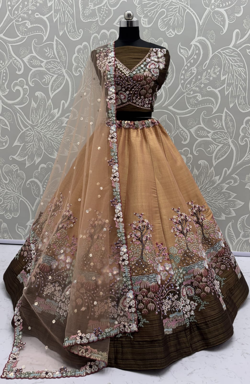 Eye-Catchy Yellow Color Range Rainbow Shaded Sequins Work Partywear Lehengacholi 