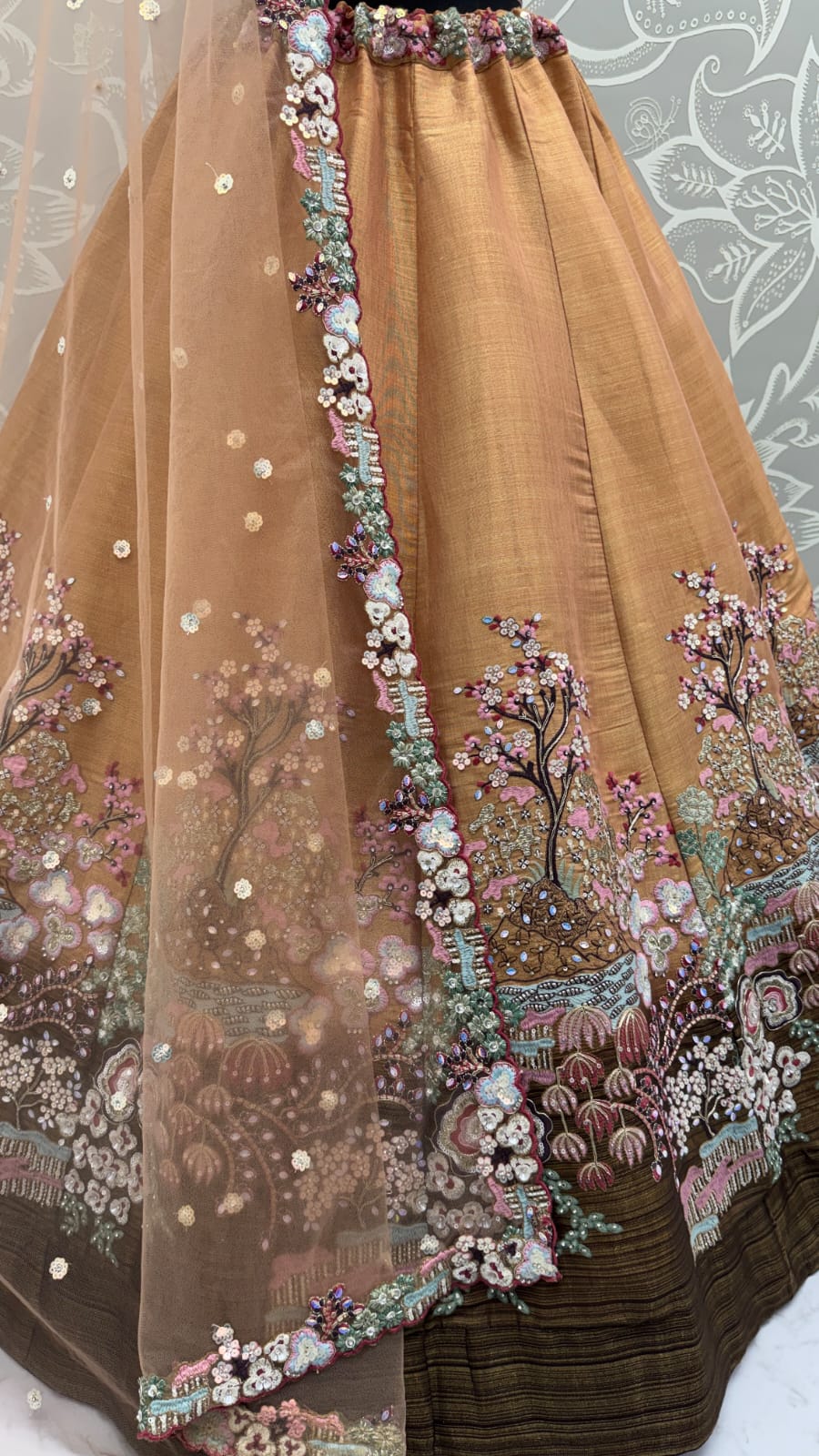 Eye-Catchy Yellow Color Range Rainbow Shaded Sequins Work Partywear Lehengacholi 