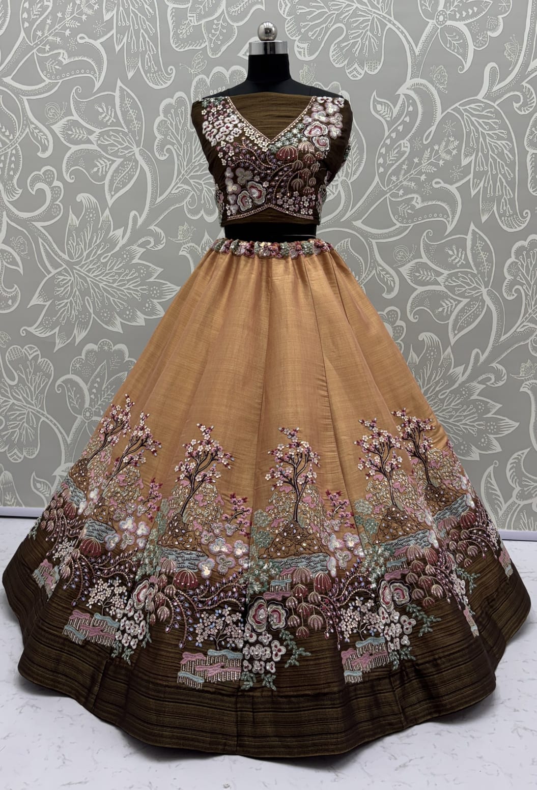 Eye-Catchy Yellow Color Range Rainbow Shaded Sequins Work Partywear Lehengacholi 