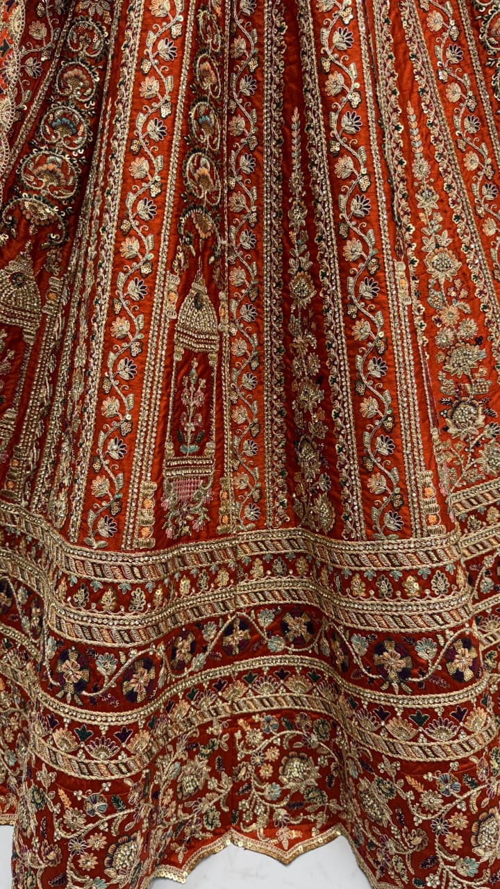 Double Orange Dupatta Combine Beautiful Color Cadbury Silk Designer Bridal Lehenga Choli 