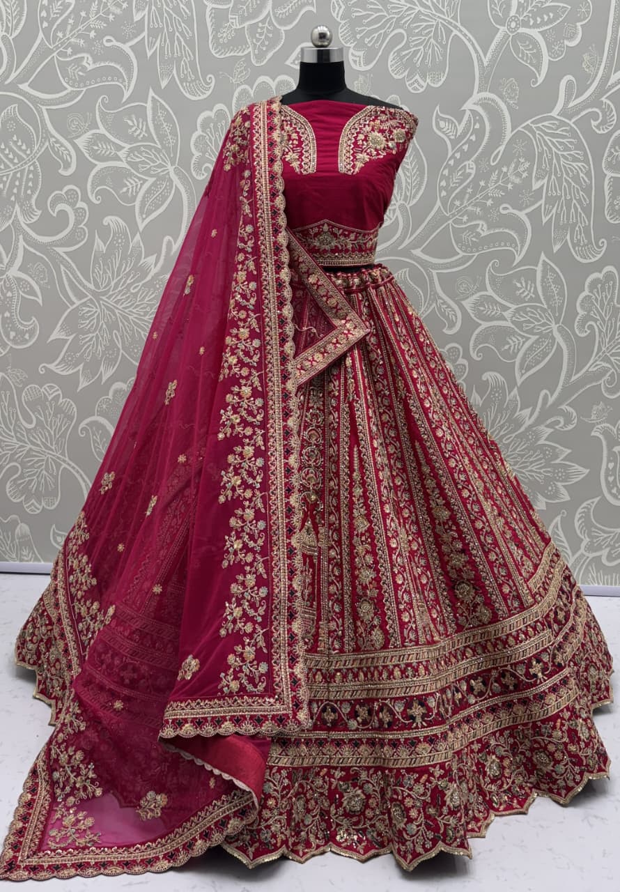 Double Pink Dupatta Combine Beautiful Color Cadbury Silk Designer Bridal Lehenga Choli 