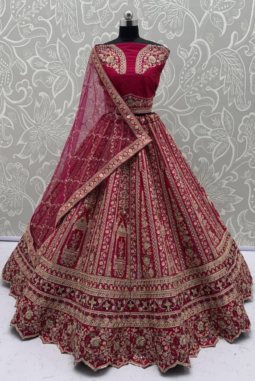 Double Pink Dupatta Combine Beautiful Color Cadbury Silk Designer Bridal Lehenga Choli 