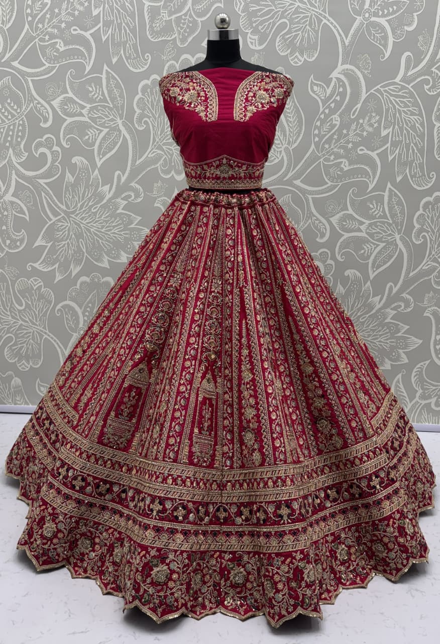 Double Pink Dupatta Combine Beautiful Color Cadbury Silk Designer Bridal Lehenga Choli 