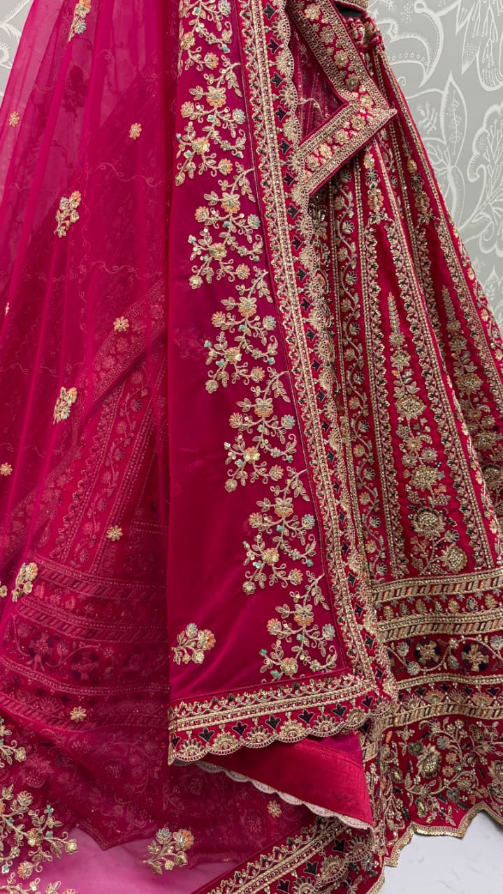 Double Pink Dupatta Combine Beautiful Color Cadbury Silk Designer Bridal Lehenga Choli 