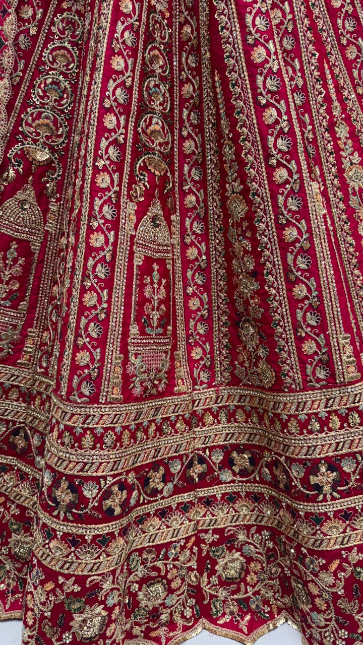 Double Pink Dupatta Combine Beautiful Color Cadbury Silk Designer Bridal Lehenga Choli 