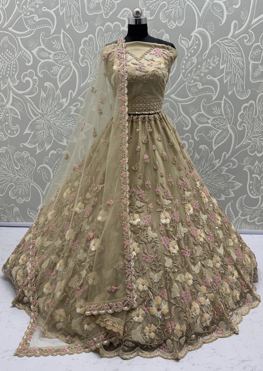 Handwork Yellow and Motif Work Designer Partywear Lehengacholi 
