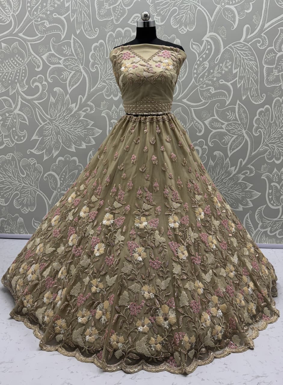 Handwork Yellow and Motif Work Designer Partywear Lehengacholi 