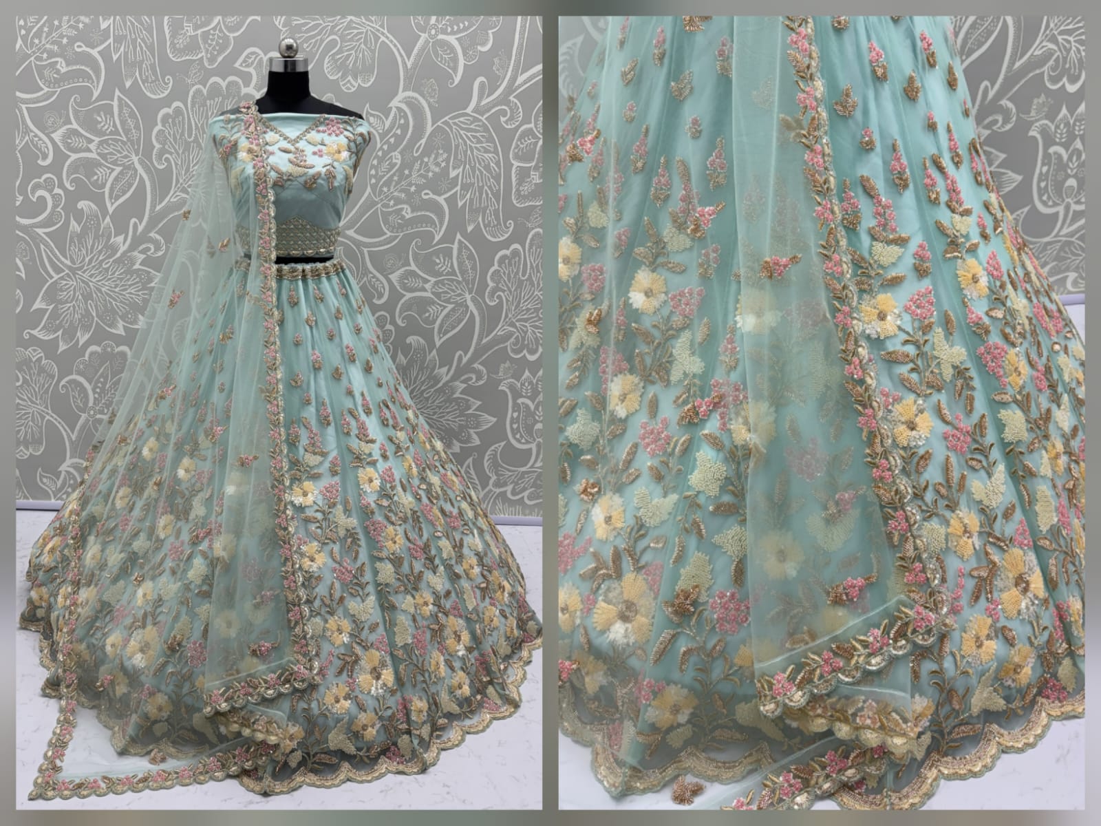 Handwork Blue and Motif Work Designer Partywear Lehengacholi 