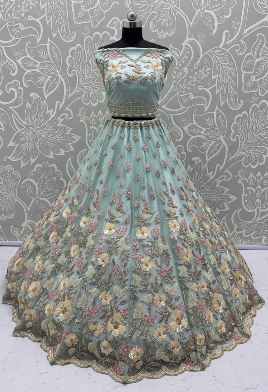 Handwork Blue and Motif Work Designer Partywear Lehengacholi 