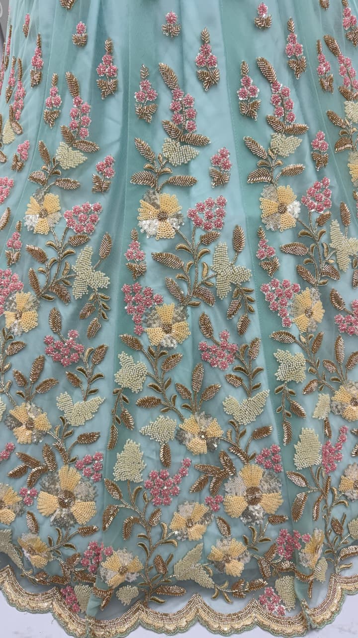 Handwork Blue and Motif Work Designer Partywear Lehengacholi 