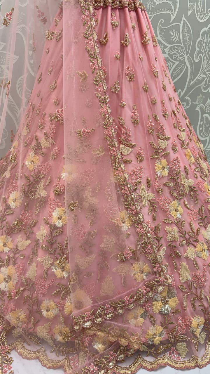 Handwork Pink and Motif Work Designer Partywear Lehengacholi 