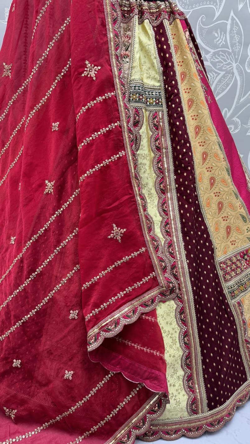 Fabulous Matching Fabrics and Designer Pattern Embroidery with Handwork Mirror Crafted Lehenga Choli 