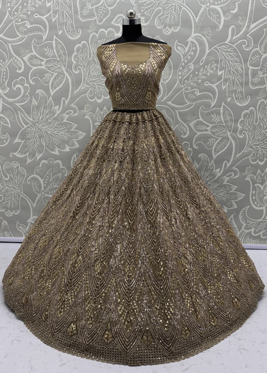 Golden Lehenga Choli in Sequins Work With Beautiful Dupatta and Blouse 